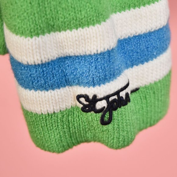 St John Knits Green Striped Knit Pullover Sweater - Picture 3 of 6